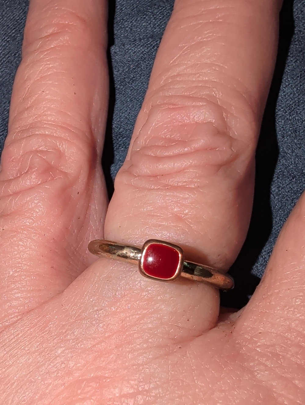 Unique Vintage Gold-Tone Ring with Red Square Stone